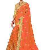 Trendmalls Orange Embroidered art silk   Traditional Wedding Party Wear Bridal Saree With Blouse  