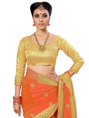 Trendmalls Orange Embroidered art silk   Traditional Wedding Party Wear Bridal Saree With Blouse   5