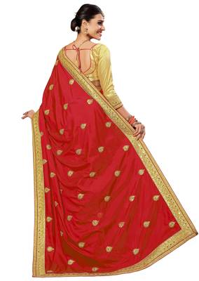 Trendmalls Red Embroidered art silk and net   Traditional Wedding Party Wear Bridal Saree With Blouse   2