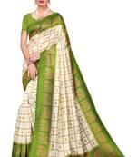 Green printed art silk saree with blouse