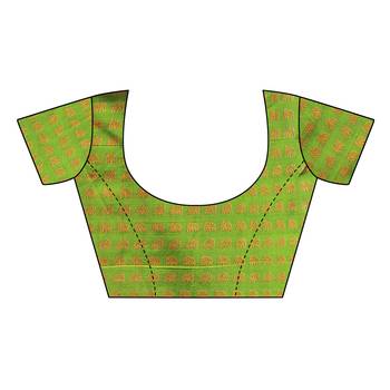 Green printed art silk saree with blouse 4