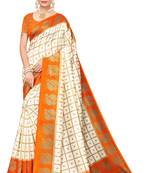 Orange printed art silk saree with blouse