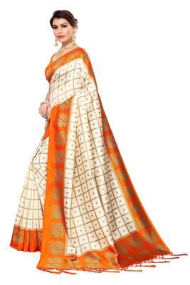 Orange printed art silk saree with blouse 2