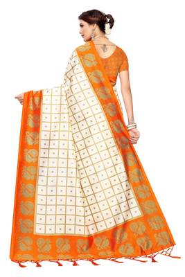 Orange printed art silk saree with blouse 3