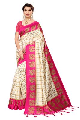 Pink Printed Art Silk Saree With Blouse 1