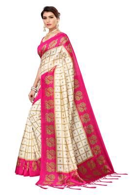 Pink Printed Art Silk Saree With Blouse 2