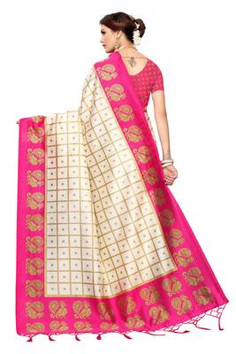 Pink Printed Art Silk Saree With Blouse 3