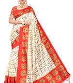 Red printed art silk saree with blouse