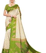 Green printed art silk saree with blouse