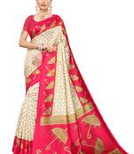 Pink printed art silk saree with blouse