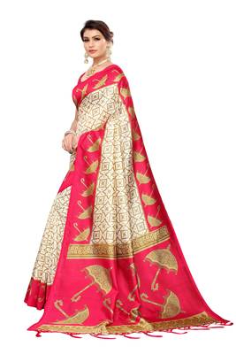 Pink printed art silk saree with blouse 2