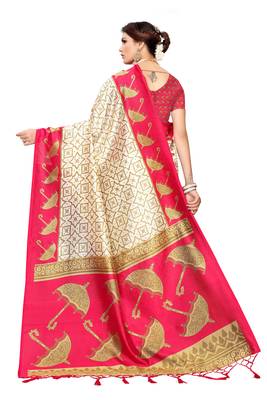 Pink printed art silk saree with blouse 3
