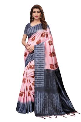 Pink printed art silk saree with blouse 1
