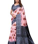 Pink printed art silk saree with blouse
