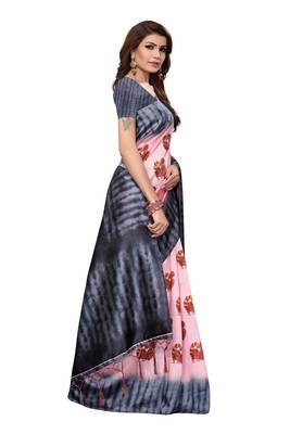 Pink printed art silk saree with blouse 3