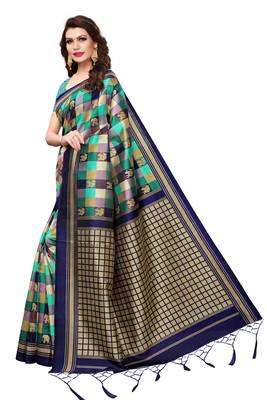 Green Printed Art Silk Saree With Blouse 2