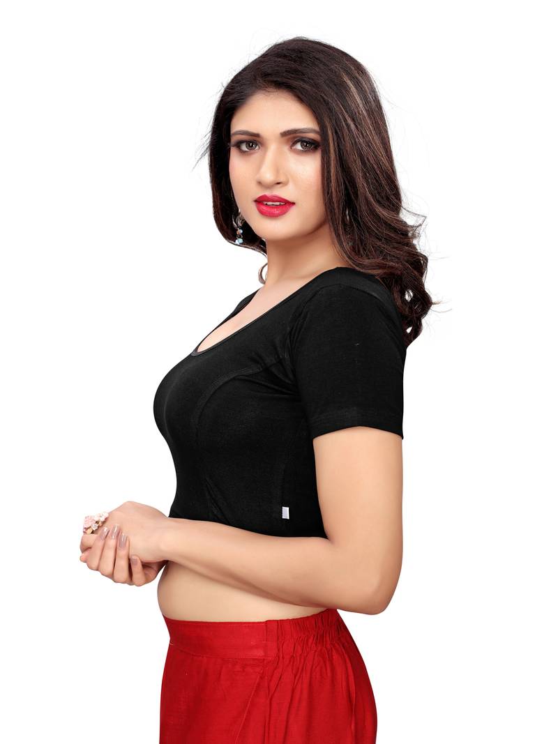 Women's Black Cotton Stretchable Readymade Blouse