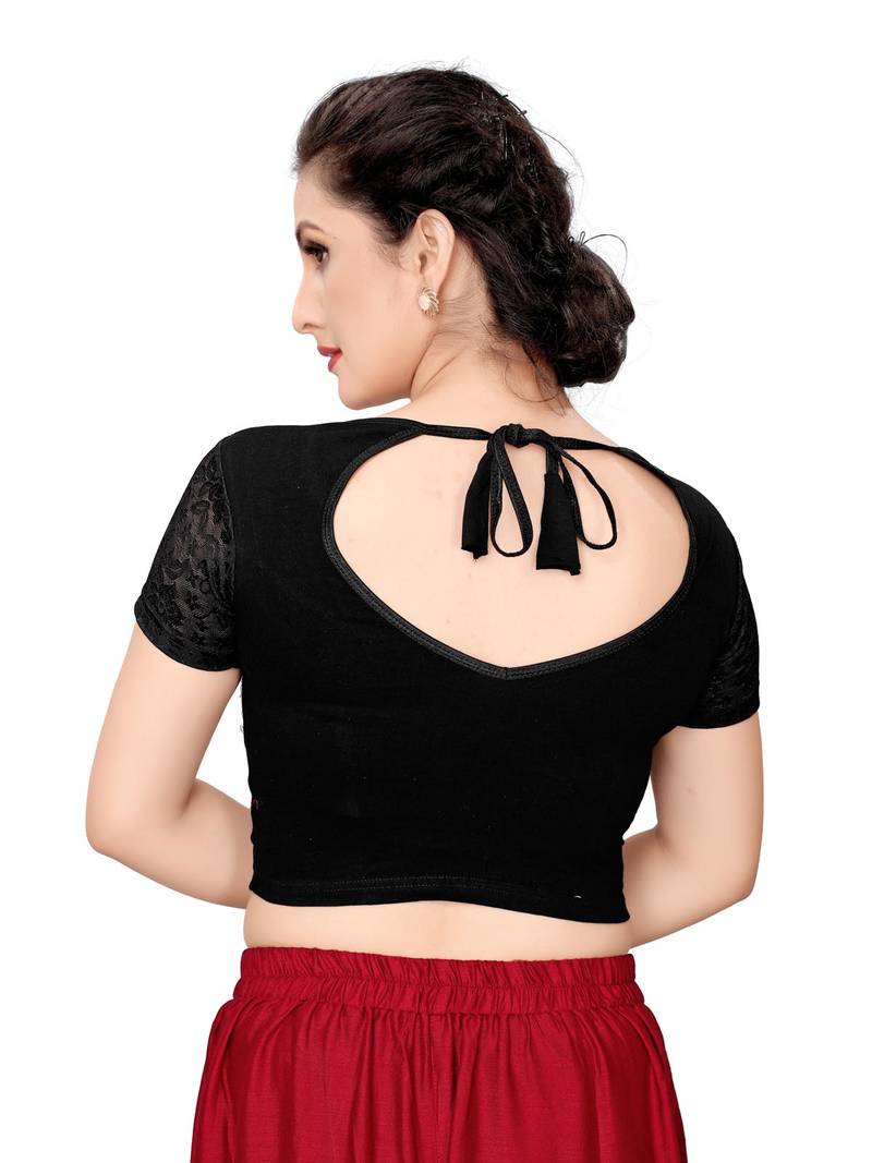 Women's Black Cotton Stretchable Readymade Blouse
