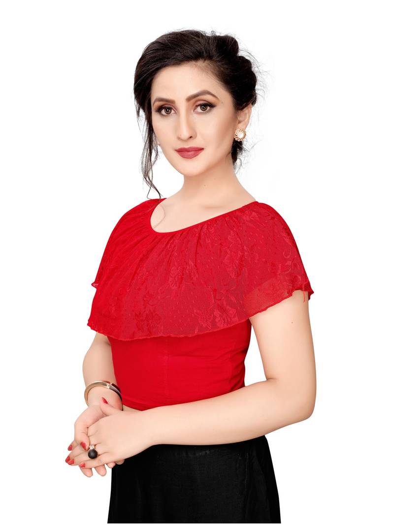 Women's Red Cotton Stretchable Readymade Blouse