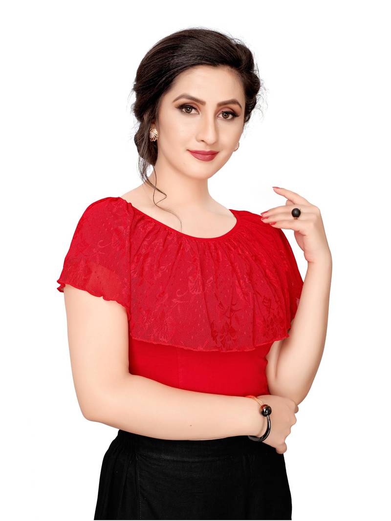 Women's Red Cotton Stretchable Readymade Blouse
