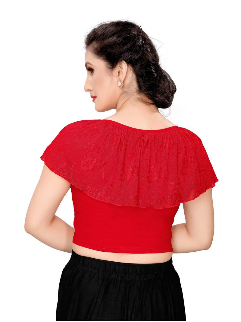 Women's Red Cotton Stretchable Readymade Blouse