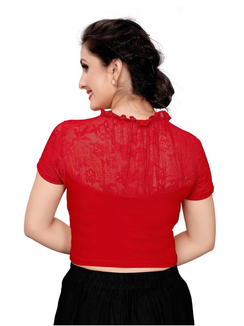 Women'S Red Cotton Stretchable Readymade Blouse