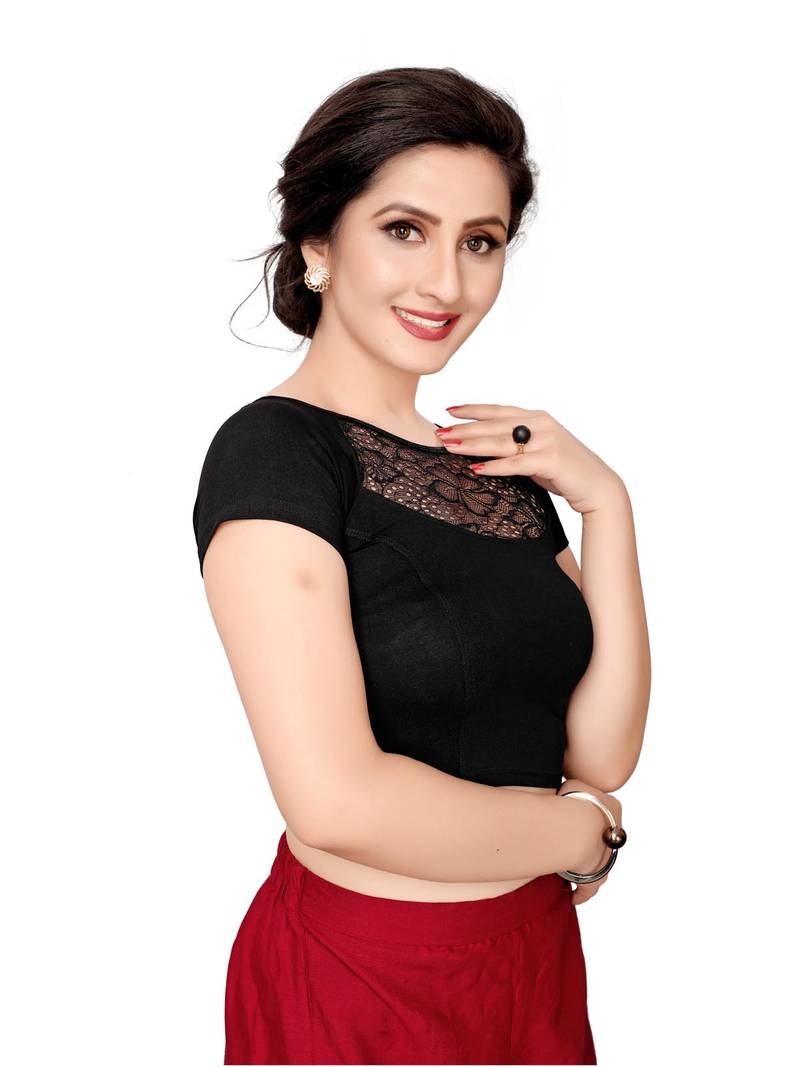 Women'S Black Cotton Stretchable Readymade Blouse