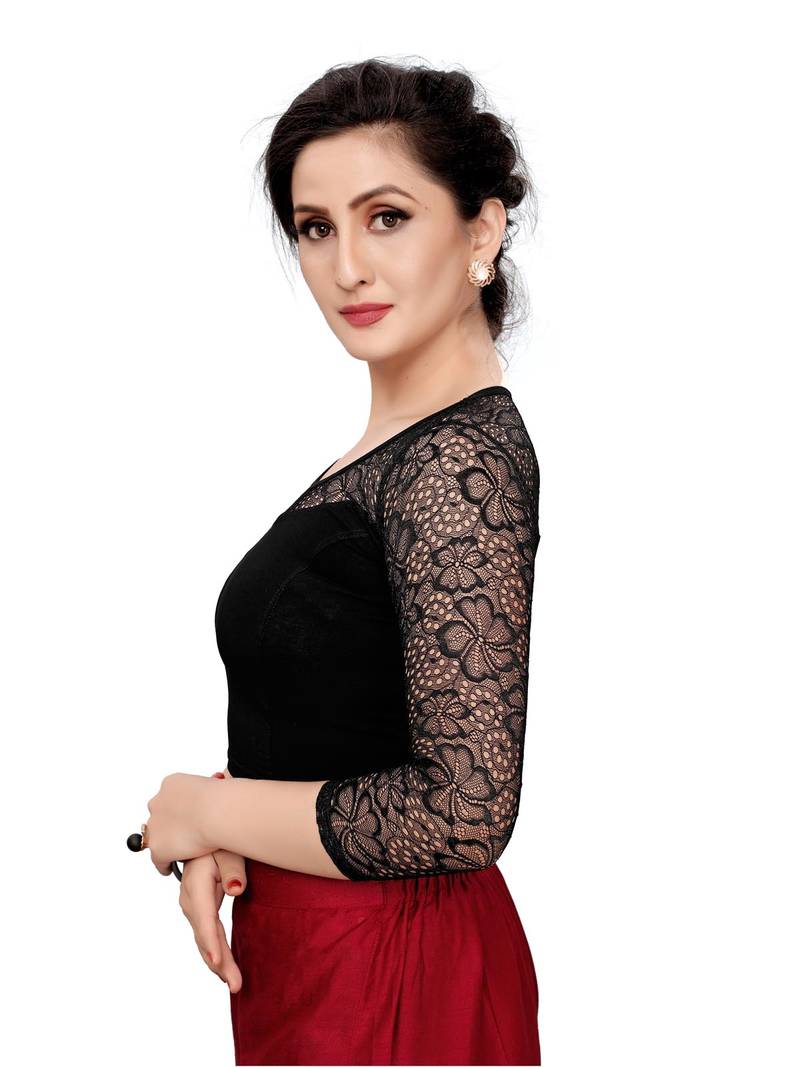Women's Black Cotton Stretchable Readymade Blouse