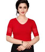 Women's Red Cotton Stretchable Readymade Blouse