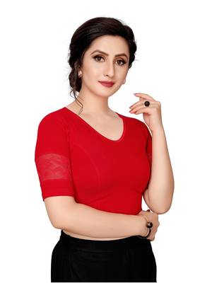 Women's Red Cotton Stretchable Readymade Blouse 3