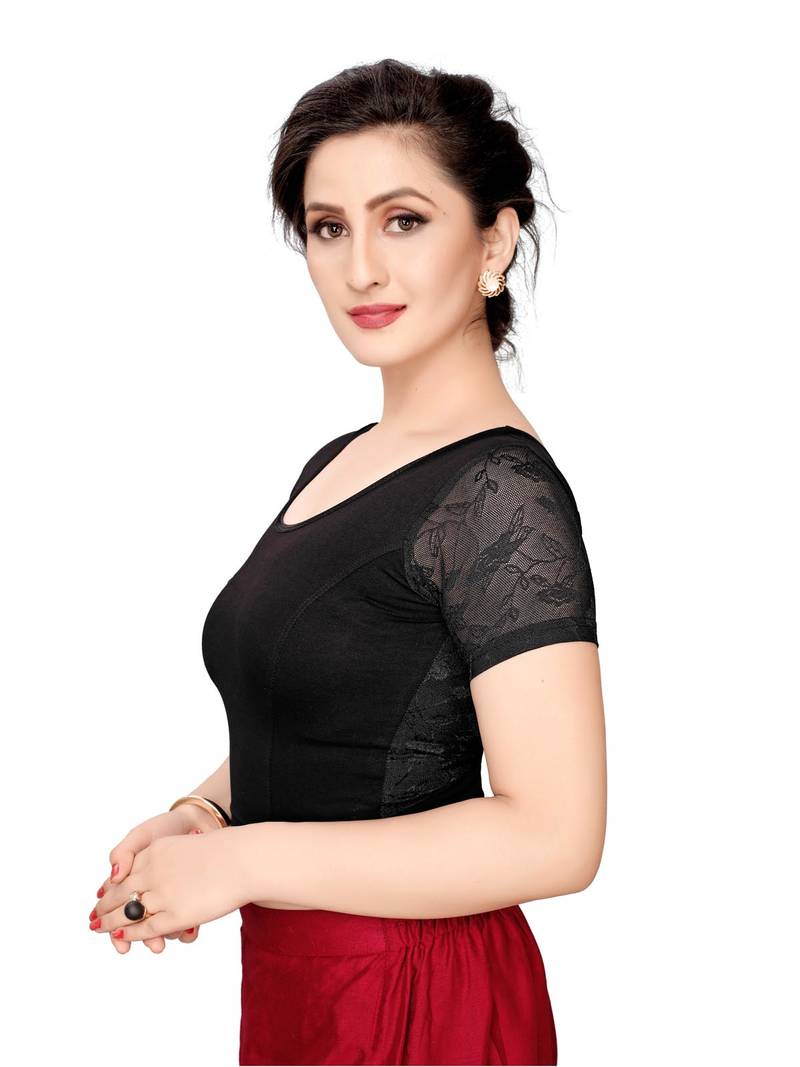 Women's Black Cotton Stretchable Readymade Blouse