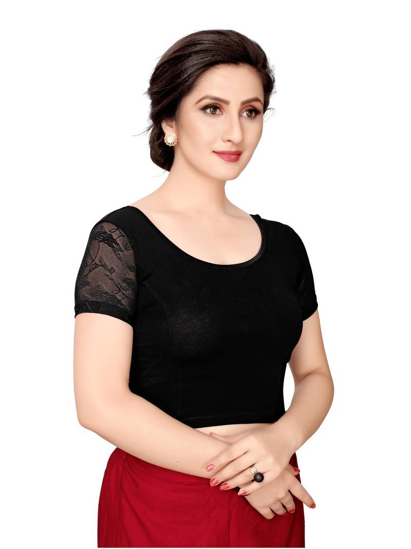 Women's Black Cotton Stretchable Readymade Blouse