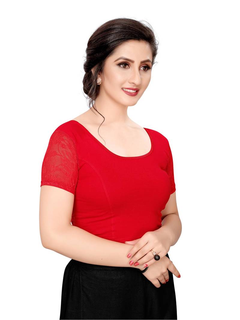 Women's Red Cotton Stretchable Readymade Blouse