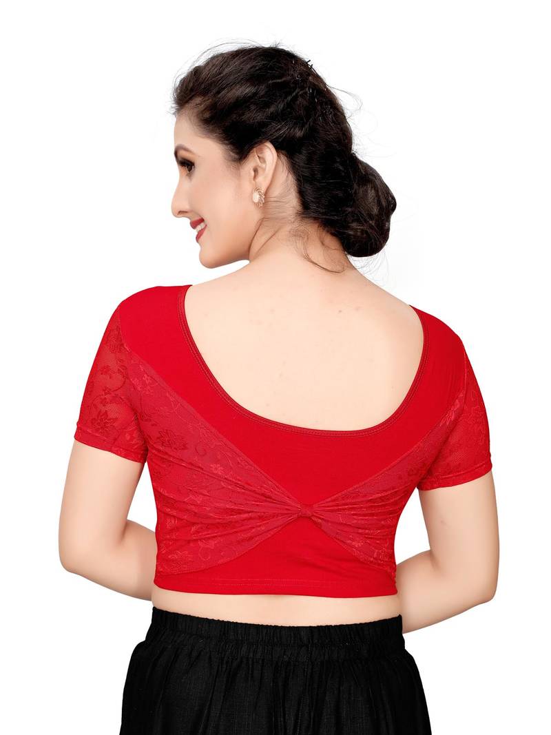 Women's Red Cotton Stretchable Readymade Blouse