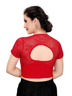 Women's Red Cotton Stretchable Readymade Blouse 4