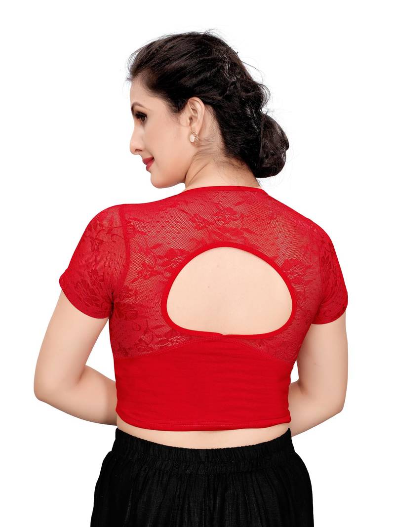 Women's Red Cotton Stretchable Readymade Blouse