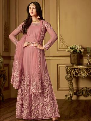 Dark Pink Designer Embroidered Anarkali Suit 1
