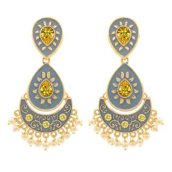 Gold Plated Meenakari Traditional Dangler Chandbali Pearl Earring 1