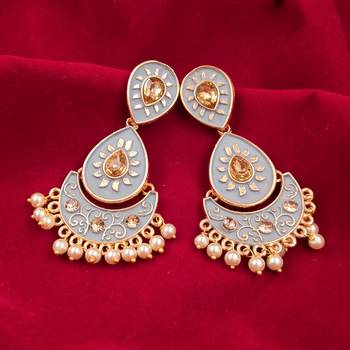 Gold Plated Meenakari Traditional Dangler Chandbali Pearl Earring 3