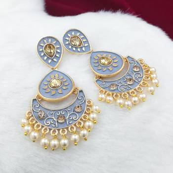 Gold Plated Meenakari Traditional Dangler Chandbali Pearl Earring 4