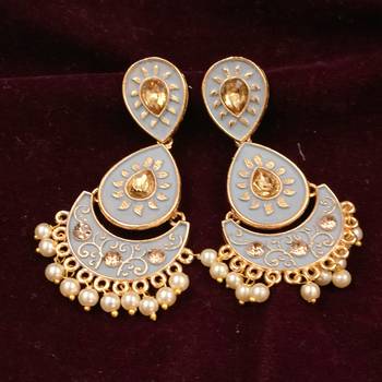 Gold Plated Meenakari Traditional Dangler Chandbali Pearl Earring 5