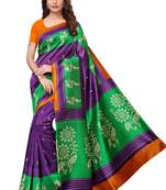 Blue Printed Art Silk Saree With Blouse