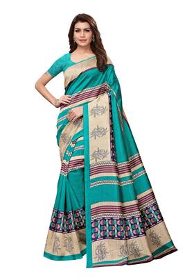 Green Printed Art Silk Saree With Blouse 1