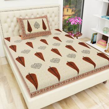 Cotton TC120 Hand Block Printed Ethnic Motif Single Bedsheet with One Pillow Cover 1