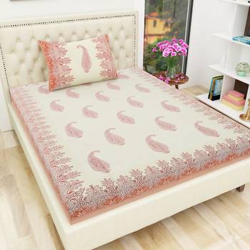 Cotton TC120 Hand Block Printed Ethnic Motif Single Bedsheet with One Pillow Cover 1