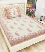 Cotton TC120 Hand Block Printed Ethnic Motif Single Bedsheet with One Pillow Cover
