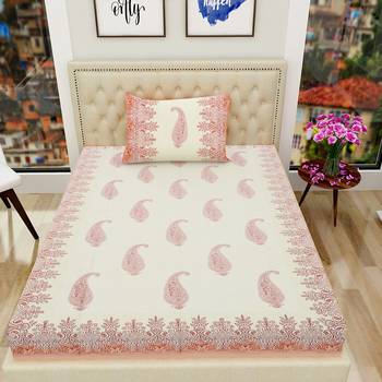 Cotton TC120 Hand Block Printed Ethnic Motif Single Bedsheet with One Pillow Cover 2