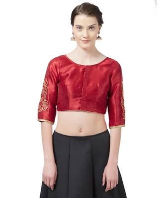 Red Woven Design Art Silk Embroidered blouse 1