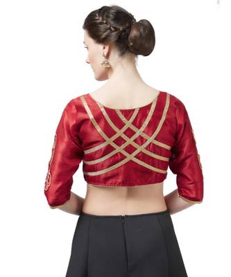 Red Woven Design Art Silk Embroidered blouse 3