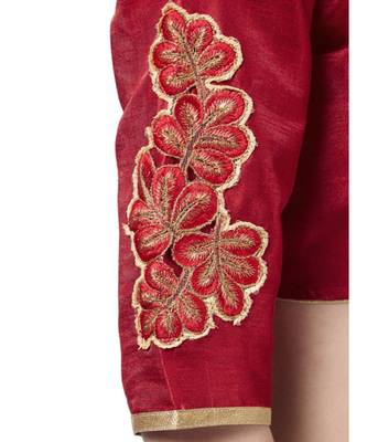 Red Woven Design Art Silk Embroidered blouse 5